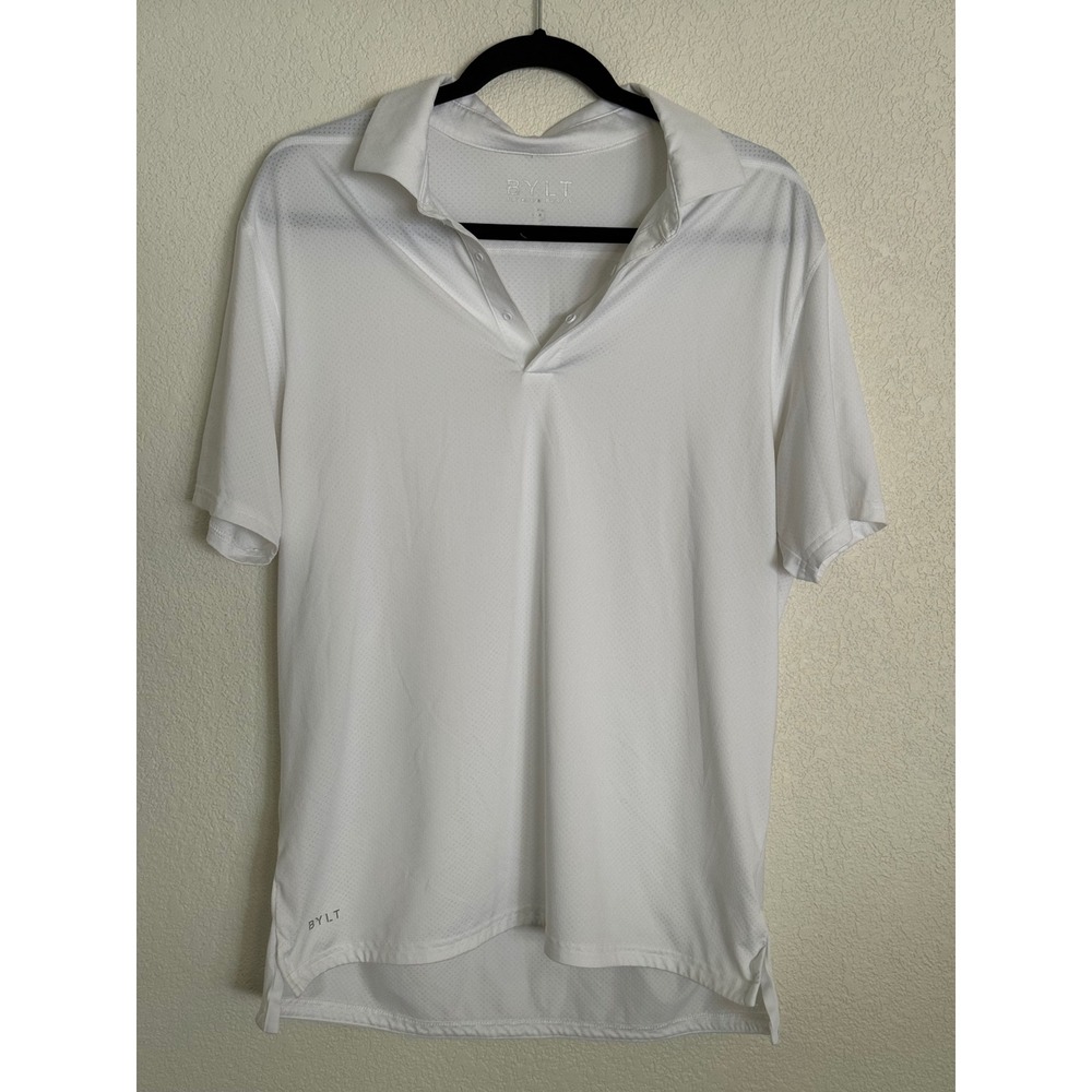 BYLT Premium Basics Mens White Performance Polo Shirt Short Sleeve Size Medium